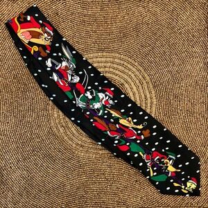 Vintage‎ Looney Tunes Mania Christmas Santa and Sleigh Necktie Xmas Holiday Gift